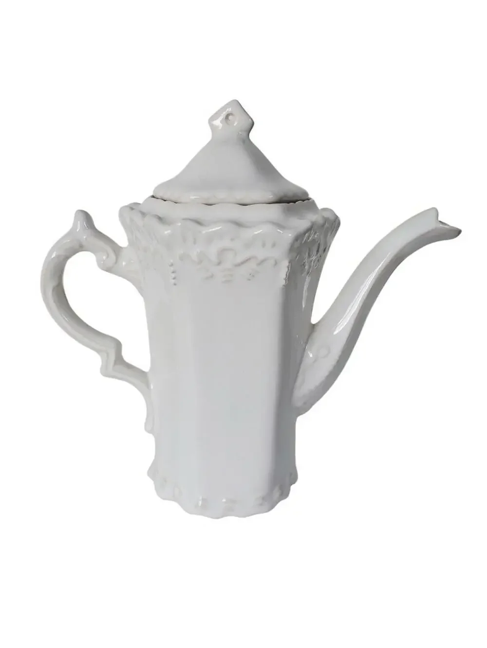Antique Porcelain Coffee pot/Teapot Embossed Floral 3d Lace Marked With Lid